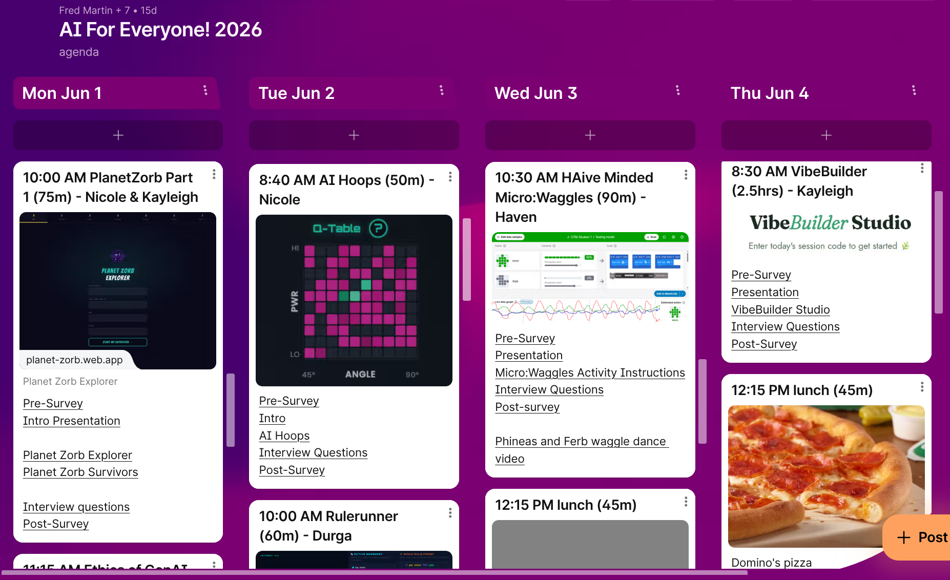 snapshot of AI For Everyone! camp agenda excerpts